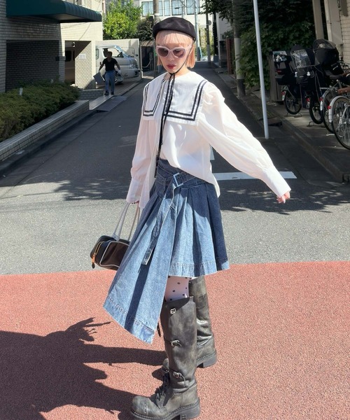 Alley Tokyo(アリートーキョー)の「おっきいセーラー衿のライン入りブラウス(シャツ/ブラウス・レディース・オフホワイト/ピンク・FREE)」の7枚目の写真