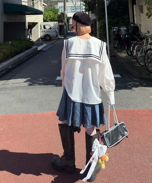 Alley Tokyo(アリートーキョー)の「おっきいセーラー衿のライン入りブラウス(シャツ/ブラウス・レディース・オフホワイト/ピンク・FREE)」の9枚目の写真