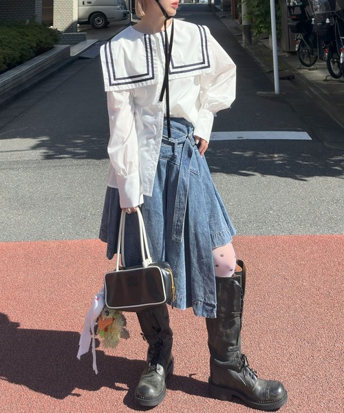 Alley Tokyo(アリートーキョー)の「おっきいセーラー衿のライン入りブラウス(シャツ/ブラウス・レディース・オフホワイト/ピンク・FREE)」の18枚目の写真