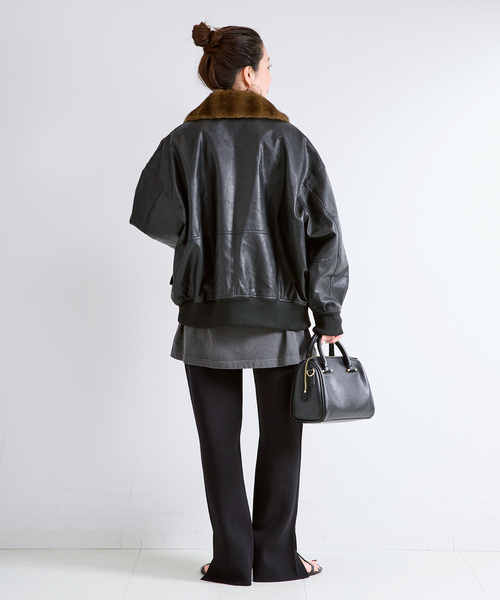 B.C STOCK(ベーセーストック)の「TYPE:G1フェイクレザーアビエイターブルゾン(ブルゾン・レディース・ブラック/ブラウン・MEDIUM/SMALL)」の5枚目の写真