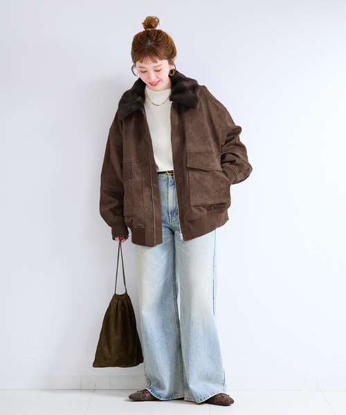 B.C STOCK(ベーセーストック)の「TYPE:G1フェイクレザーアビエイターブルゾン(ブルゾン・レディース・ブラック/ブラウン・MEDIUM/SMALL)」の9枚目の写真