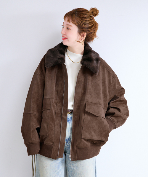 B.C STOCK(ベーセーストック)の「TYPE:G1フェイクレザーアビエイターブルゾン(ブルゾン・レディース・ブラック/ブラウン・MEDIUM/SMALL)」の12枚目の写真
