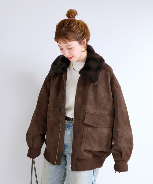 B.C STOCK(ベーセーストック)の「TYPE:G1フェイクレザーアビエイターブルゾン(ブルゾン・レディース・ブラック/ブラウン・MEDIUM/SMALL)」の13枚目の写真