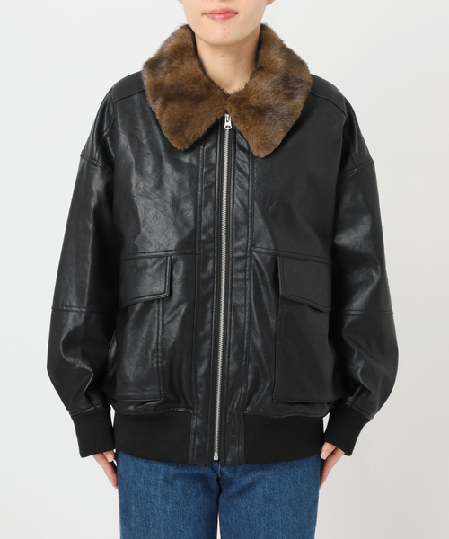 B.C STOCK(ベーセーストック)の「TYPE:G1フェイクレザーアビエイターブルゾン(ブルゾン・レディース・ブラック/ブラウン・MEDIUM/SMALL)」の17枚目の写真