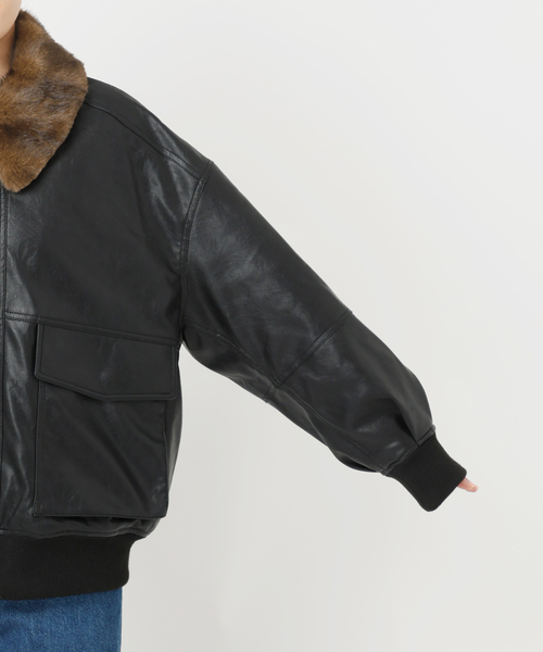 B.C STOCK(ベーセーストック)の「TYPE:G1フェイクレザーアビエイターブルゾン(ブルゾン・レディース・ブラック/ブラウン・MEDIUM/SMALL)」の21枚目の写真