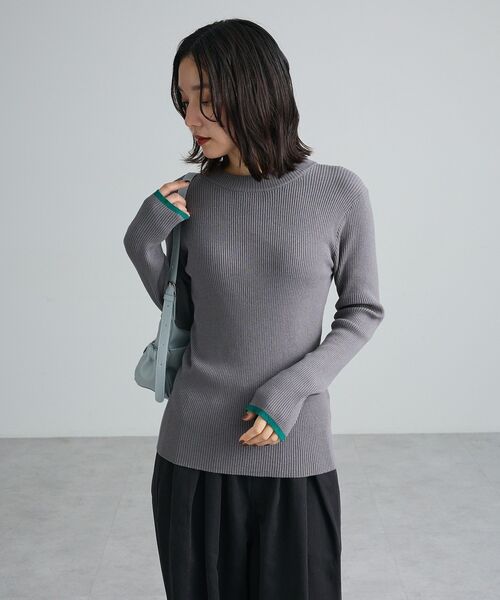 Green　Parks（グリーンパークス）の「ここちリブ配色ニットプルオーバー【WEB限定カラーあり】（ニット/セーター・レディース・ブラウン/その他7/グリーン系その他3/ブラック/レッド/杢グレー/ネイビー/ホワイト系その他2・FREE）」の18枚目の写真