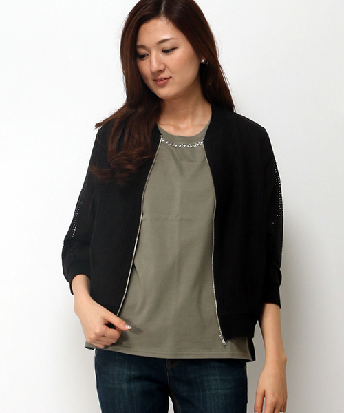 LBC(エルビーシー)の「レースリブブルゾン (ブルゾン・レディース・オフホワイト/ブラック・MEDIUM/LARGE)」の1枚目の写真