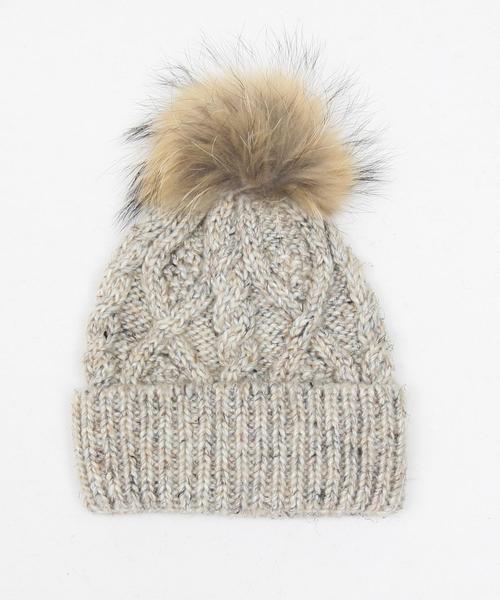 BEAUTY&YOUTH UNITED ARROWS（ビューティーアンドユースユナイテッドアローズ）の「BY∴ ファーポンポンケーブルニットキャップ -2WAY-◆（ニットキャップ/ビーニー・レディース・グレー/ナチュラル・FREE）」の4枚目の写真