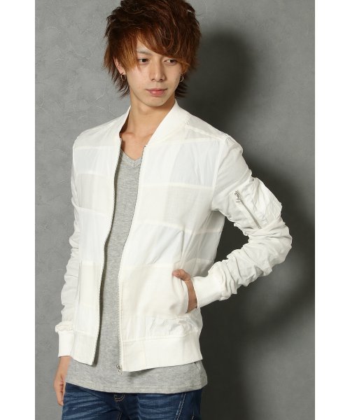 VENCEEXCHANGE（ヴァンスエクスチェンジ）の「麻切り替えシャーリングMA-1               （MA-1・メンズ・オフホワイト/ブラック/オリーブ・LARGE/MEDIUM）」の2枚目の写真