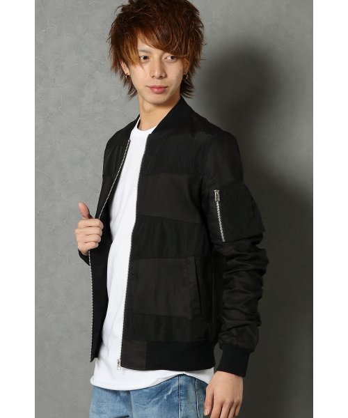 VENCEEXCHANGE（ヴァンスエクスチェンジ）の「麻切り替えシャーリングMA-1               （MA-1・メンズ・オフホワイト/ブラック/オリーブ・LARGE/MEDIUM）」の3枚目の写真