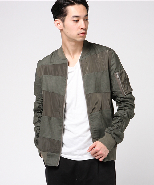 VENCEEXCHANGE（ヴァンスエクスチェンジ）の「麻切り替えシャーリングMA-1               （MA-1・メンズ・オフホワイト/ブラック/オリーブ・LARGE/MEDIUM）」の12枚目の写真