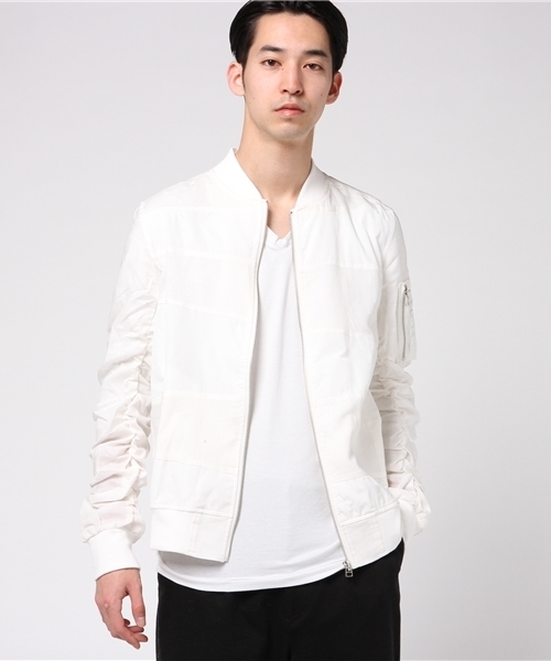 VENCEEXCHANGE（ヴァンスエクスチェンジ）の「麻切り替えシャーリングMA-1               （MA-1・メンズ・オフホワイト/ブラック/オリーブ・LARGE/MEDIUM）」の6枚目の写真