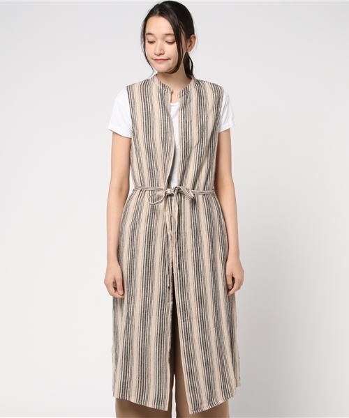 LBC（エルビーシー）の「リネンレーヨンロングジレ                    （ベスト・レディース・オフホワイト/ダークグリーン・MEDIUM/LARGE）」の7枚目の写真