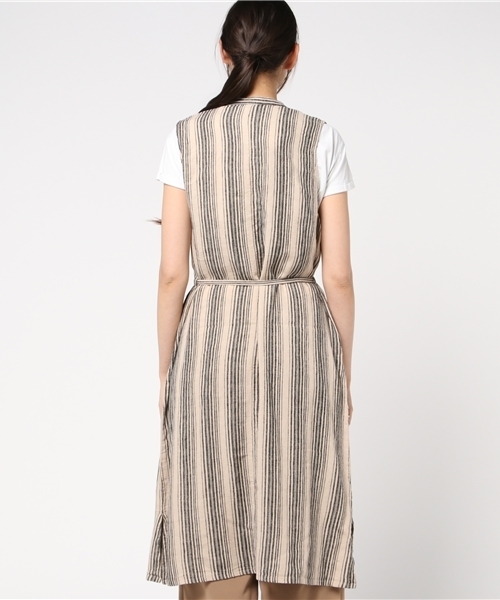 LBC（エルビーシー）の「リネンレーヨンロングジレ                    （ベスト・レディース・オフホワイト/ダークグリーン・MEDIUM/LARGE）」の9枚目の写真