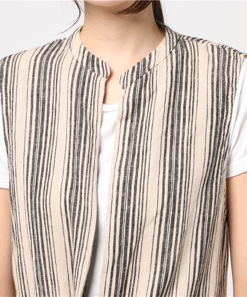 LBC（エルビーシー）の「リネンレーヨンロングジレ                    （ベスト・レディース・オフホワイト/ダークグリーン・MEDIUM/LARGE）」の10枚目の写真