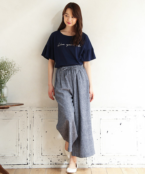 Honeys（ハニーズ）の「フレア袖Ｔシャツ（Tシャツ/カットソー・レディース・ホワイト×ブラック/オフホワイト/杢グレー/ネイビー/イエロー/レッド・M/L）」の13枚目の写真