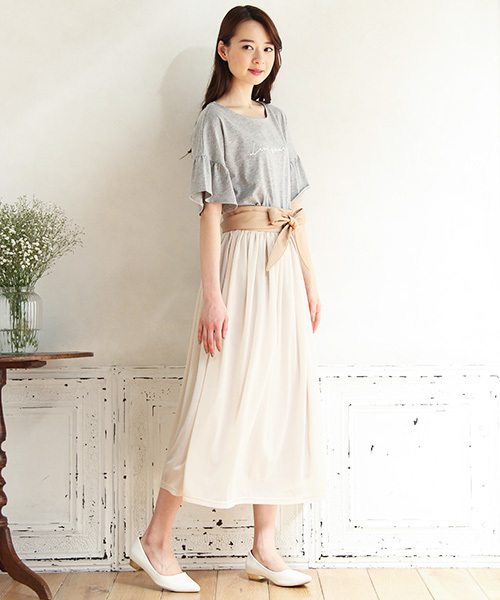 Honeys（ハニーズ）の「フレア袖Ｔシャツ（Tシャツ/カットソー・レディース・ホワイト×ブラック/オフホワイト/杢グレー/ネイビー/イエロー/レッド・M/L）」の14枚目の写真