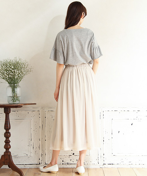 Honeys（ハニーズ）の「フレア袖Ｔシャツ（Tシャツ/カットソー・レディース・ホワイト×ブラック/オフホワイト/杢グレー/ネイビー/イエロー/レッド・M/L）」の15枚目の写真