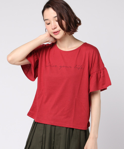 Honeys（ハニーズ）の「フレア袖Ｔシャツ（Tシャツ/カットソー・レディース・ホワイト×ブラック/オフホワイト/杢グレー/ネイビー/イエロー/レッド・M/L）」の6枚目の写真