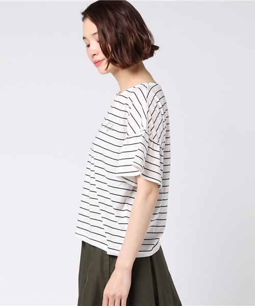 Honeys（ハニーズ）の「フレア袖Ｔシャツ（Tシャツ/カットソー・レディース・ホワイト×ブラック/オフホワイト/杢グレー/ネイビー/イエロー/レッド・M/L）」の8枚目の写真