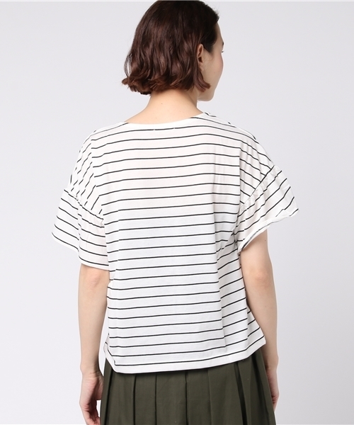 Honeys（ハニーズ）の「フレア袖Ｔシャツ（Tシャツ/カットソー・レディース・ホワイト×ブラック/オフホワイト/杢グレー/ネイビー/イエロー/レッド・M/L）」の9枚目の写真