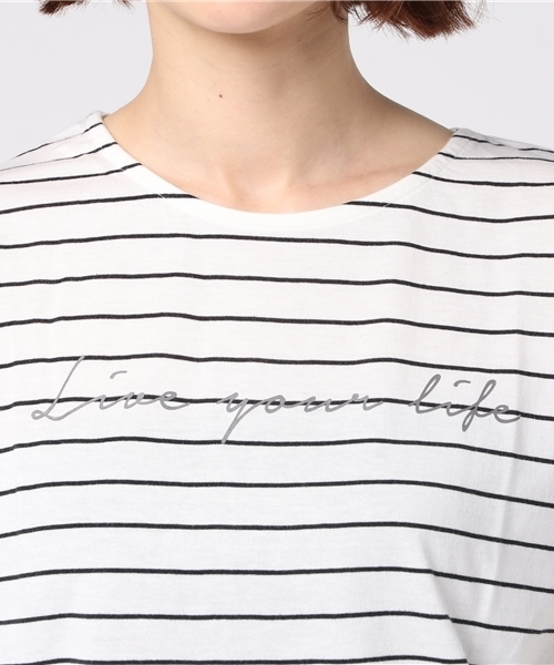 Honeys（ハニーズ）の「フレア袖Ｔシャツ（Tシャツ/カットソー・レディース・ホワイト×ブラック/オフホワイト/杢グレー/ネイビー/イエロー/レッド・M/L）」の10枚目の写真