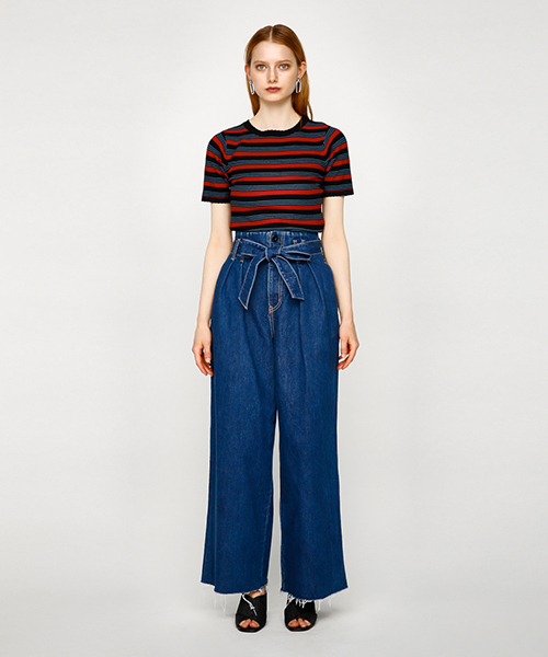 MOUSSY（マウジー）の「HIGH WAIST WIDE PT（デニムパンツ・レディース・ブルー/ホワイト・1/0/2）」の2枚目の写真