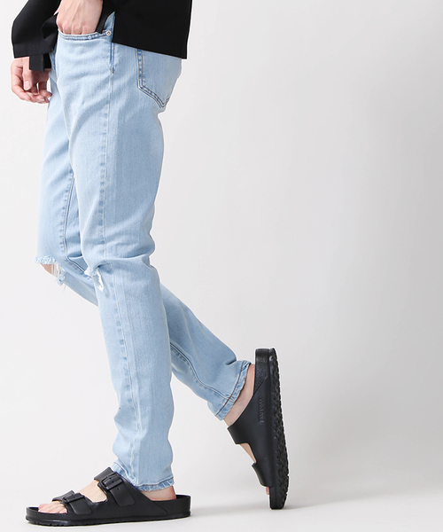 WEGO（ウィゴー）の「WEGO/クラッシュデニムスキニーパンツ（デニムパンツ・メンズ・ブラック/ライトインディゴブルー/インディゴブルー・MEDIUM/LARGE）」の3枚目の写真