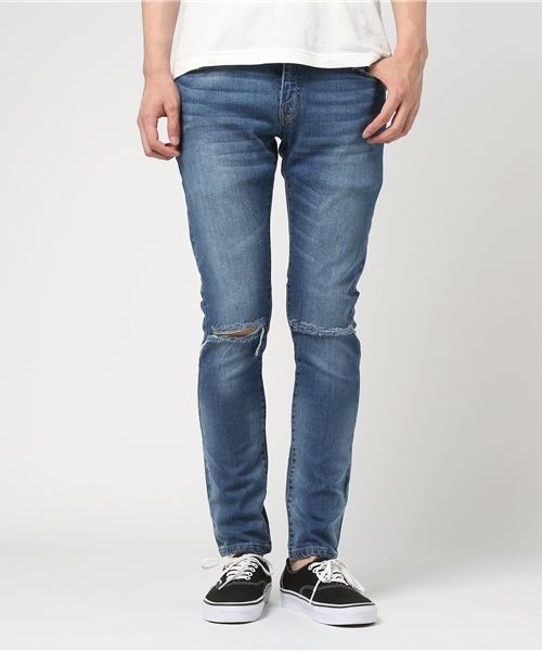 WEGO（ウィゴー）の「WEGO/クラッシュデニムスキニーパンツ（デニムパンツ・メンズ・ブラック/ライトインディゴブルー/インディゴブルー・MEDIUM/LARGE）」の16枚目の写真