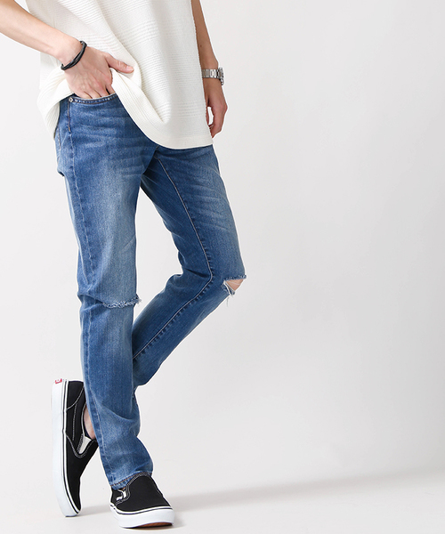 WEGO（ウィゴー）の「WEGO/クラッシュデニムスキニーパンツ（デニムパンツ・メンズ・ブラック/ライトインディゴブルー/インディゴブルー・MEDIUM/LARGE）」の22枚目の写真