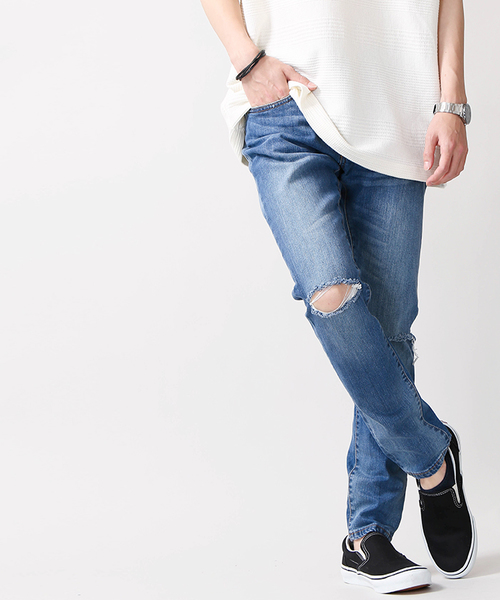 WEGO（ウィゴー）の「WEGO/クラッシュデニムスキニーパンツ（デニムパンツ・メンズ・ブラック/ライトインディゴブルー/インディゴブルー・MEDIUM/LARGE）」の21枚目の写真