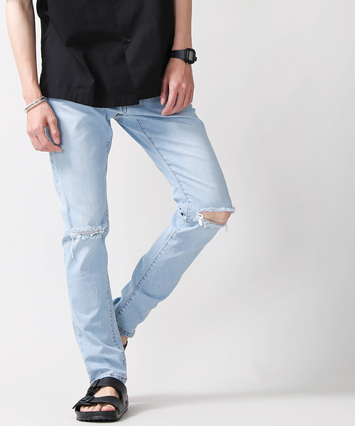 WEGO（ウィゴー）の「WEGO/クラッシュデニムスキニーパンツ（デニムパンツ・メンズ・ブラック/ライトインディゴブルー/インディゴブルー・MEDIUM/LARGE）」の18枚目の写真