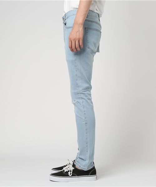 WEGO（ウィゴー）の「WEGO/クラッシュデニムスキニーパンツ（デニムパンツ・メンズ・ブラック/ライトインディゴブルー/インディゴブルー・MEDIUM/LARGE）」の4枚目の写真