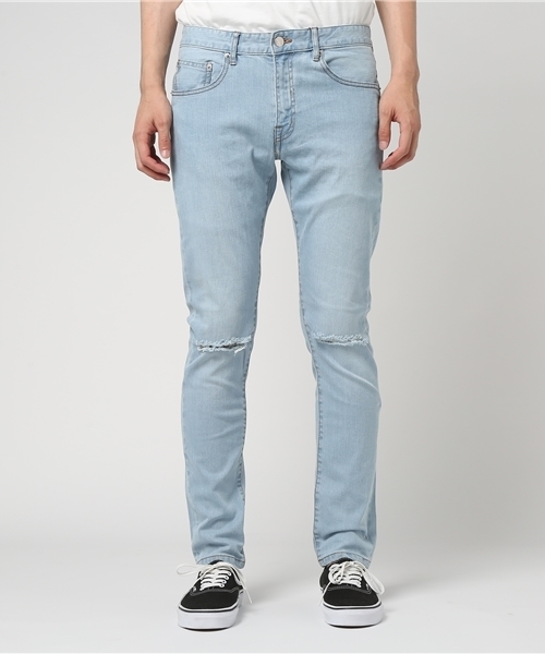 WEGO（ウィゴー）の「WEGO/クラッシュデニムスキニーパンツ（デニムパンツ・メンズ・ブラック/ライトインディゴブルー/インディゴブルー・MEDIUM/LARGE）」の6枚目の写真