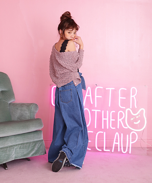 one after another NICE CLAUP(ワンアフターアナザーナイスクラップ)の「リボンベルト付きワイドパンツ(デニムパンツ・レディース・ブルー/ネイビー・S/M)」の3枚目の写真