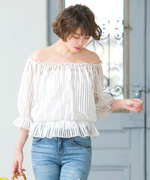 2Wayオフショルダーシースルーシャーリングブラウス