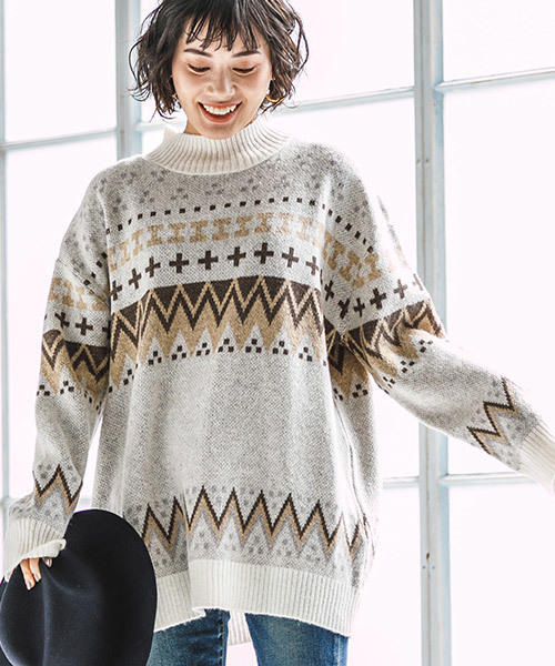 CAMBIO（カンビオ）の「rn1143-ノルディック柄ニット（ニット/セーター・レディース・ブラック/オフホワイト/ラベンダー/グレー・FREE）」の2枚目の写真