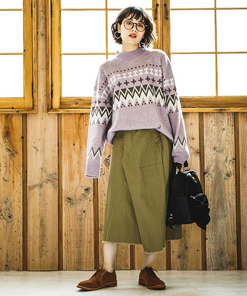 CAMBIO（カンビオ）の「rn1143-ノルディック柄ニット（ニット/セーター・レディース・ブラック/オフホワイト/ラベンダー/グレー・FREE）」の6枚目の写真