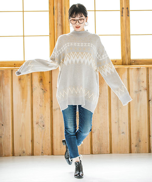 CAMBIO（カンビオ）の「rn1143-ノルディック柄ニット（ニット/セーター・レディース・ブラック/オフホワイト/ラベンダー/グレー・FREE）」の9枚目の写真