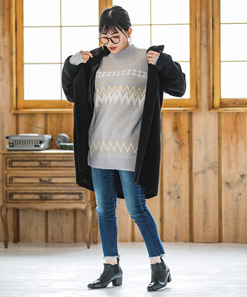 CAMBIO（カンビオ）の「rn1143-ノルディック柄ニット（ニット/セーター・レディース・ブラック/オフホワイト/ラベンダー/グレー・FREE）」の10枚目の写真