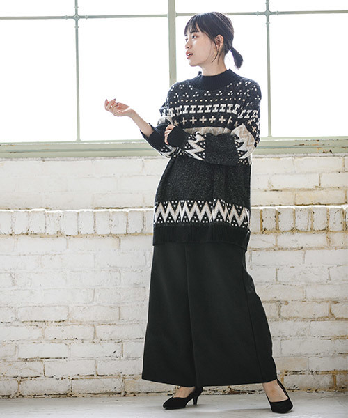 CAMBIO（カンビオ）の「rn1143-ノルディック柄ニット（ニット/セーター・レディース・ブラック/オフホワイト/ラベンダー/グレー・FREE）」の15枚目の写真