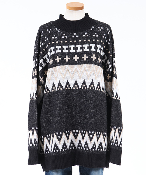 CAMBIO（カンビオ）の「rn1143-ノルディック柄ニット（ニット/セーター・レディース・ブラック/オフホワイト/ラベンダー/グレー・FREE）」の17枚目の写真