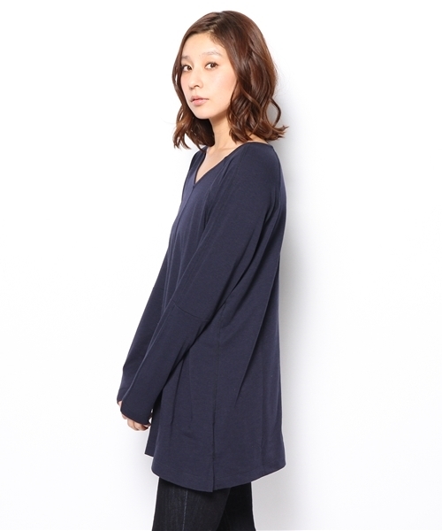 PLST(プラステ)の「フロントドレープVネックロングカットソー(Tシャツ/カットソー・レディース・ヘザーグレー/ネイビー/サーモンピンク・2)」の5枚目の写真