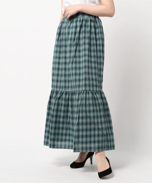 STYLEBLOCK（スタイルブロック）の「先染めチェックティアードマキシスカート（スカート・レディース・ネイビー/ベージュ/ホワイト・M）」の3枚目の写真