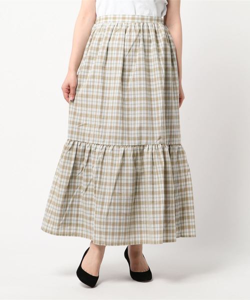 STYLEBLOCK（スタイルブロック）の「先染めチェックティアードマキシスカート（スカート・レディース・ネイビー/ベージュ/ホワイト・M）」の6枚目の写真