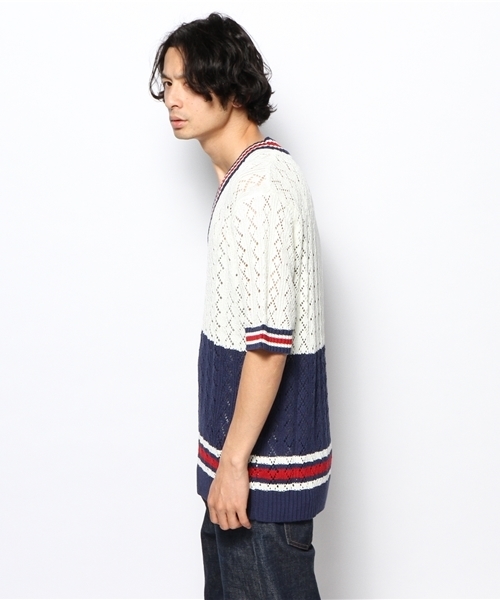 WEGO(ウィゴー)の「WEGO/透かしチルデン5分袖セーター(ニット/セーター・メンズ・ホワイト/ブルー・LARGE/MEDIUM)」の4枚目の写真