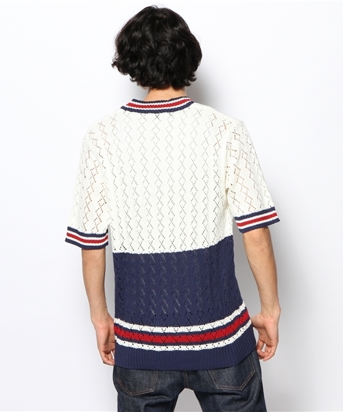 WEGO(ウィゴー)の「WEGO/透かしチルデン5分袖セーター(ニット/セーター・メンズ・ホワイト/ブルー・LARGE/MEDIUM)」の5枚目の写真