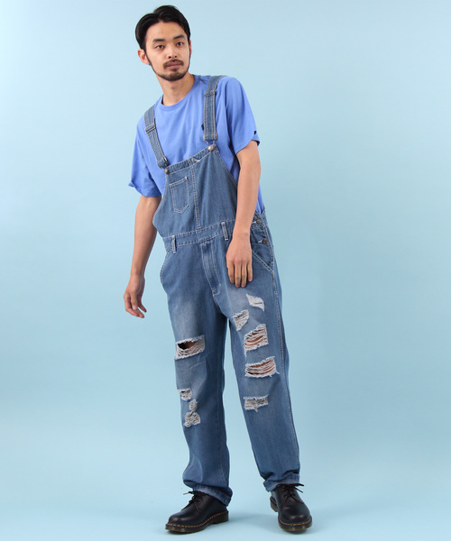 【セール】クラッシュ デニム オーバーオール（サロペット/オーバーオール）｜Beautiful Harmony（ビューティフルハーモニー）