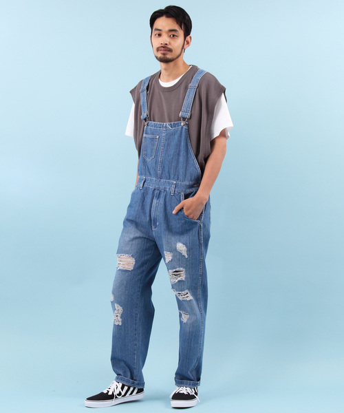 【セール】クラッシュ デニム オーバーオール（サロペット/オーバーオール）｜Beautiful Harmony（ビューティフルハーモニー）