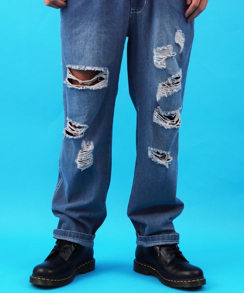 【セール】クラッシュ デニム オーバーオール（サロペット/オーバーオール）｜Beautiful Harmony（ビューティフルハーモニー）